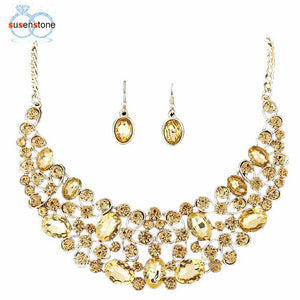 SUSENSTONE Women Gold Jewelry Set Party Necklace Earrings Set