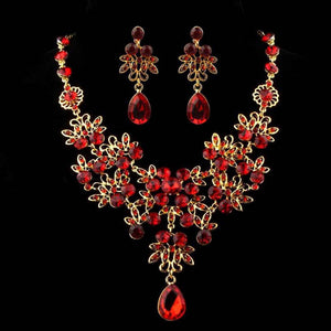 SUSENSTONE Crystal Rhinestone Necklace Earring Set