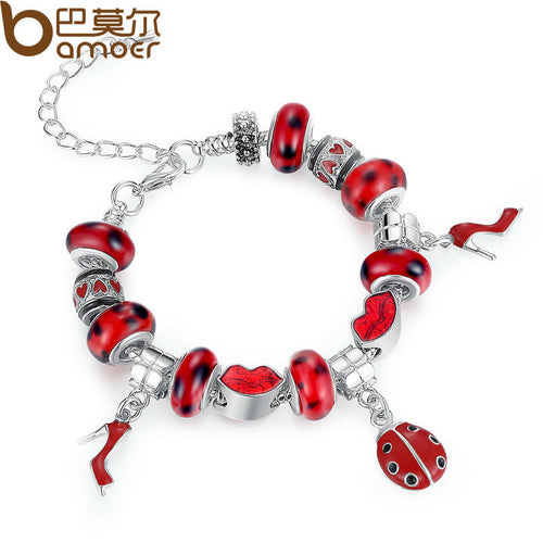 Silver Charm Bracelet With Murano Glass Beads PA1198
